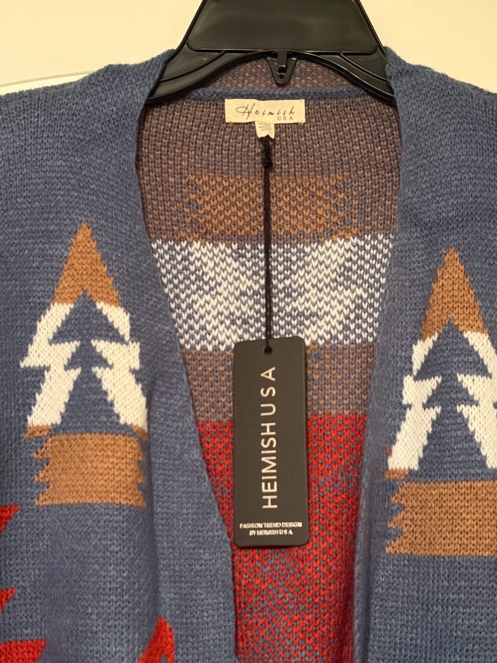 HEIMISH USA Blue Red Brown Patterned Open-Front Cardigan - Picture 2 of 4